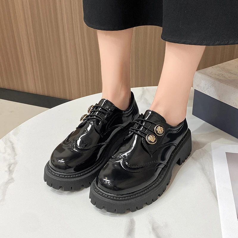 

Autumn Fashion Platform Chunky Heels Women's Brogue Shoes Elastic Band Slip-on Casual Shoes British Thick Sole Wide Heel Loafers