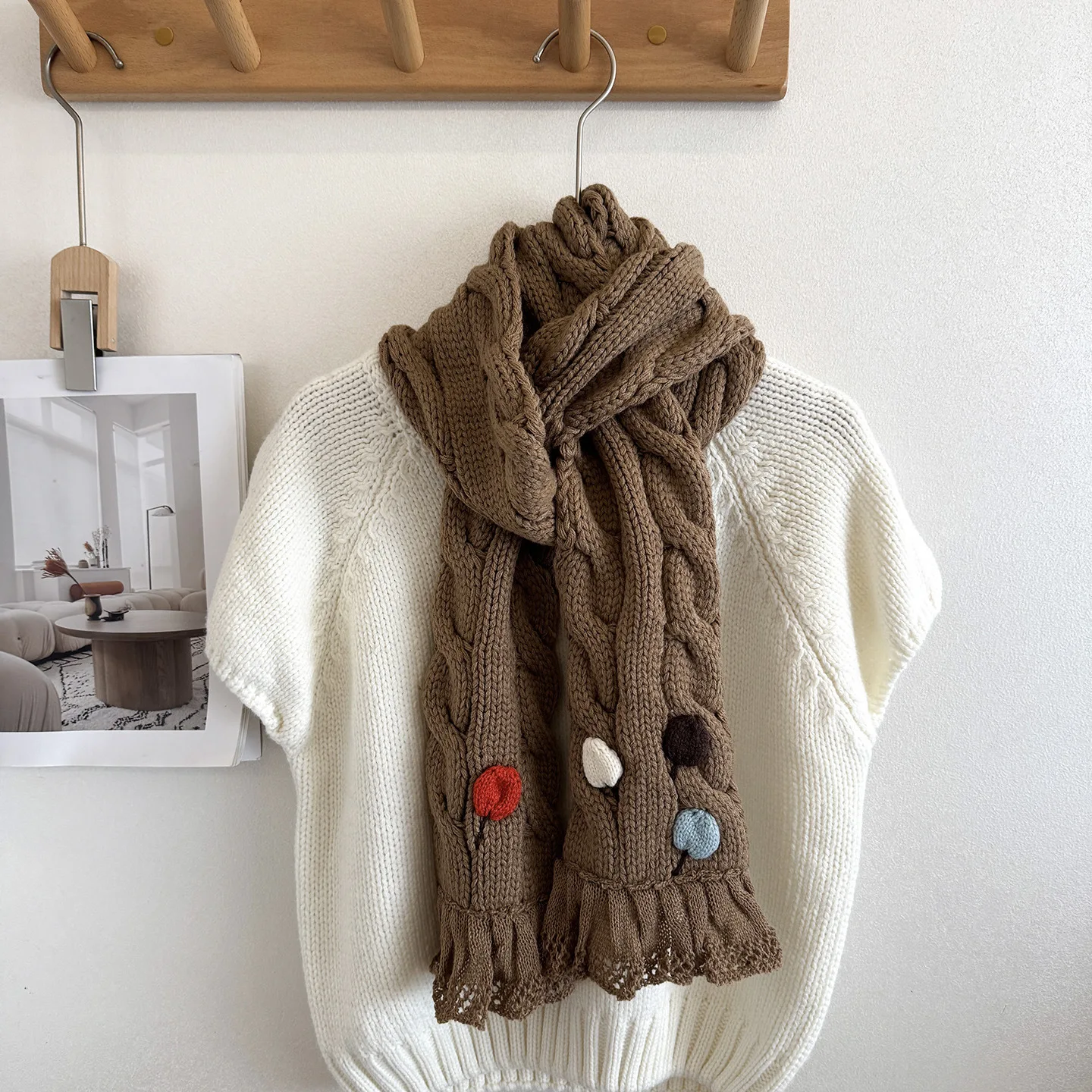 Cute Rainbow Candy Knitted Scarf for Women Autumn Winter Student Warm Neck Wrap Collar Versatile Cold Weather