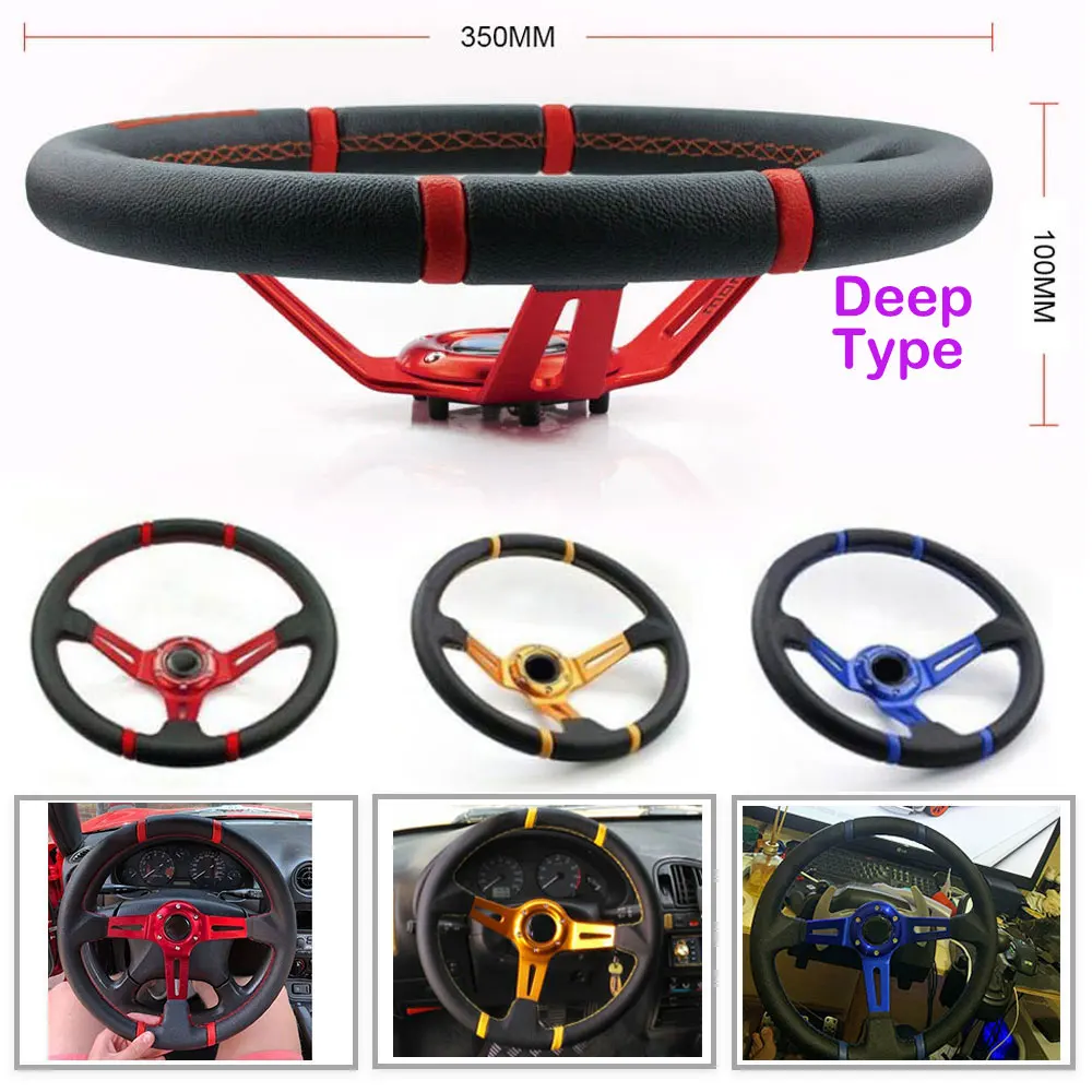 

350MM Universal 6 Holes PVC Leather Drifting Racing Steering Wheel 14inch Sport Car Steering Wheel With Logo