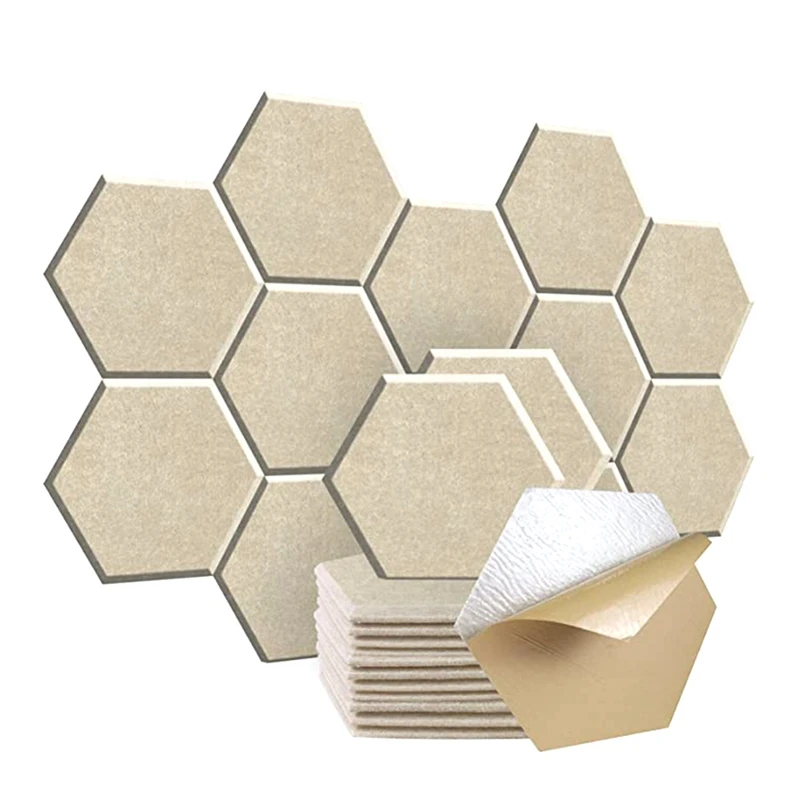 12 Piece Hexagonal Acoustic Panel, 12X10x 0.4Inch, Stylish Acoustic Walls For Home And Office (Light Camel Color)