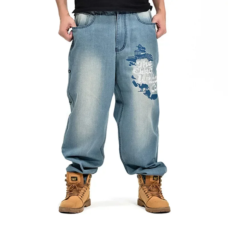 

Letter Printing Jeans for Men High Waist Baggy Skateboard Pants Washed Ankle Length Trousers Autumn Streetwear Hip Hop Denims