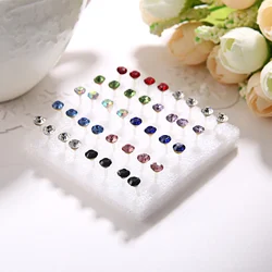 20Pair Women Rhinestone Crystal Small Stud Earrings Set 2MM/3MM/4MM/5MM Alloy Geometric Round Bead Earring Jewelry