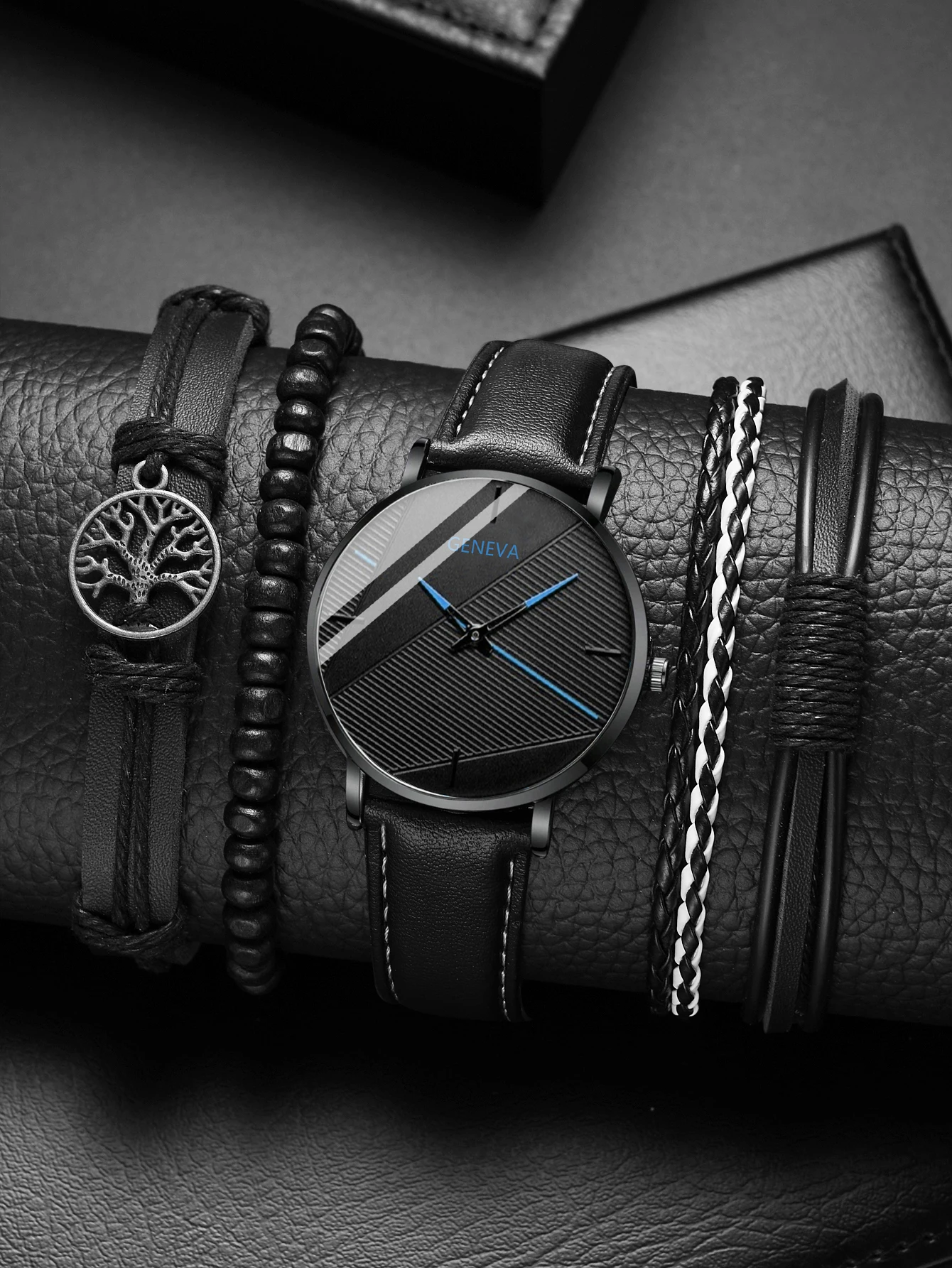 5Pcs Set Fashion Mens Sports Watches Man Business Quartz Wristwatch Luxury Leather Bracelet Men Casual Clock Watch