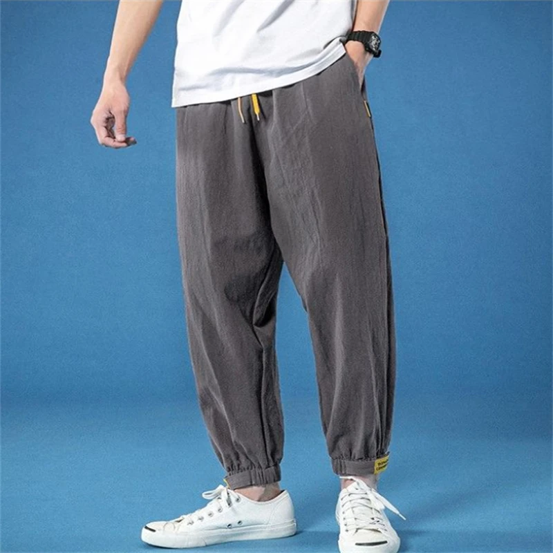 Pantalon en lin pour hommes, jogging décontracté, Sport Harem, Hip Hop, ample, taille élastique, printemps été