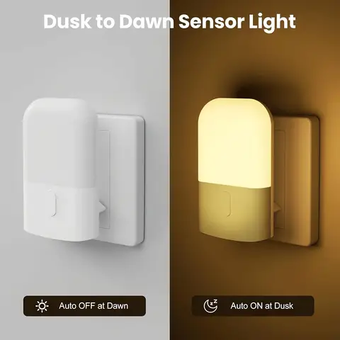 1/2 Set Smart LED Night Light, Mini Warm White Adjustable Wall Sconce, Plug-In Light Sensor Light for Bedroom, Bathroom, Kitchen