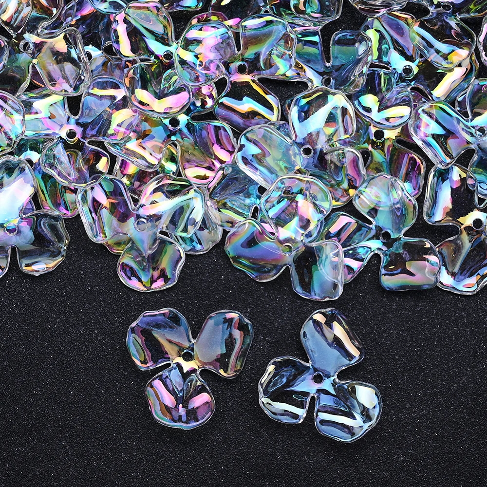 20 Stück Transparente Farbverlauf-Acrylblumen mit Dreifachblättern, Großpackung Abstandsperlen für DIY-Bastelarbeiten und Schmuckherstellung, 35*30MM – Detail 3