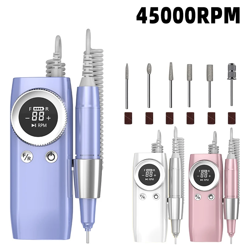 45000RPM Nail Drill LCD Display Sander Nail Portable Nail Drill Machine Rechargable Electric Nail Sander Professional Nail Lathe