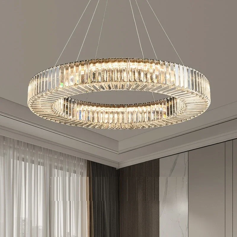 Modern Led Chandelier Round Rectangular Living Room Hanging Lamp Home Decor Indoor Lighting New Creative Kitchen Crystal Lustre