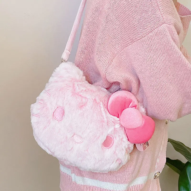 Sanrio Hello Kitty Kawaii Plush Shoulder Bag Female Messenger Bags Tote Fashion Shopping Winter Plush Birthday Gift for Girls