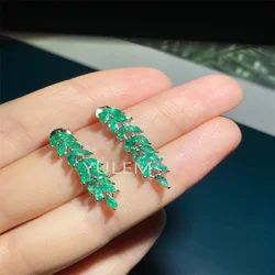 YULEM Classic Silver Gemstone leaf earring for Daily Wear 2mmx4mm 100% Natural Emerald Ring Solid 925 Silver Emerald Jewelry