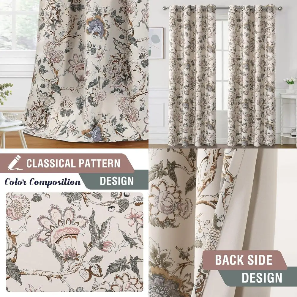 

Термоизолированные шторы с цветочным принтом, длина 84-дюймовая, комплект из 2 панелей для гостиной
