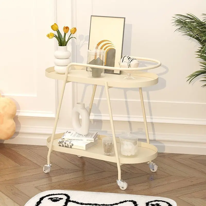

Ins Cream Wind Household Movable Small Tea Table Living Room Small Family Bedside Table with Wheel Corner Table