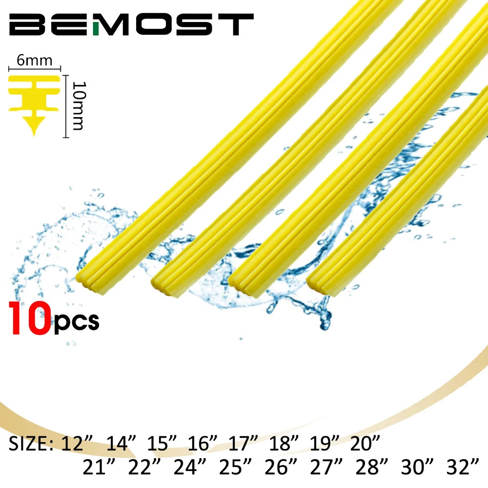 

10pcs Car Wiper Blade Silica gel Silicon Refill Strips 14"15“16"17"18"19"20"21"22"24"25"26"27"28"30"32" for Frameless Wipers 6mm