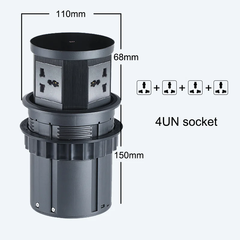 Multifunctional 3 Hole Table Socket Lifting Socket with 15W Wireless Charging Function USB+C Ports, ldeal for Home Office Desk