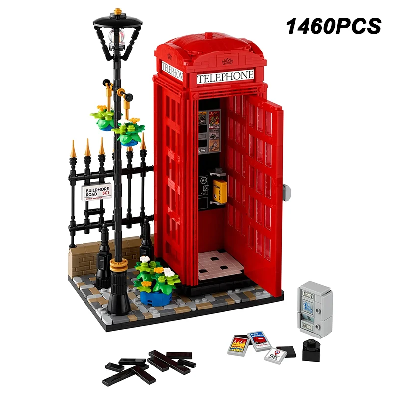 1460PCS Creative Ideas Retro Red London Telephone Box Building Blocks MOC Construction Bricks Toy Gift For Children Kids