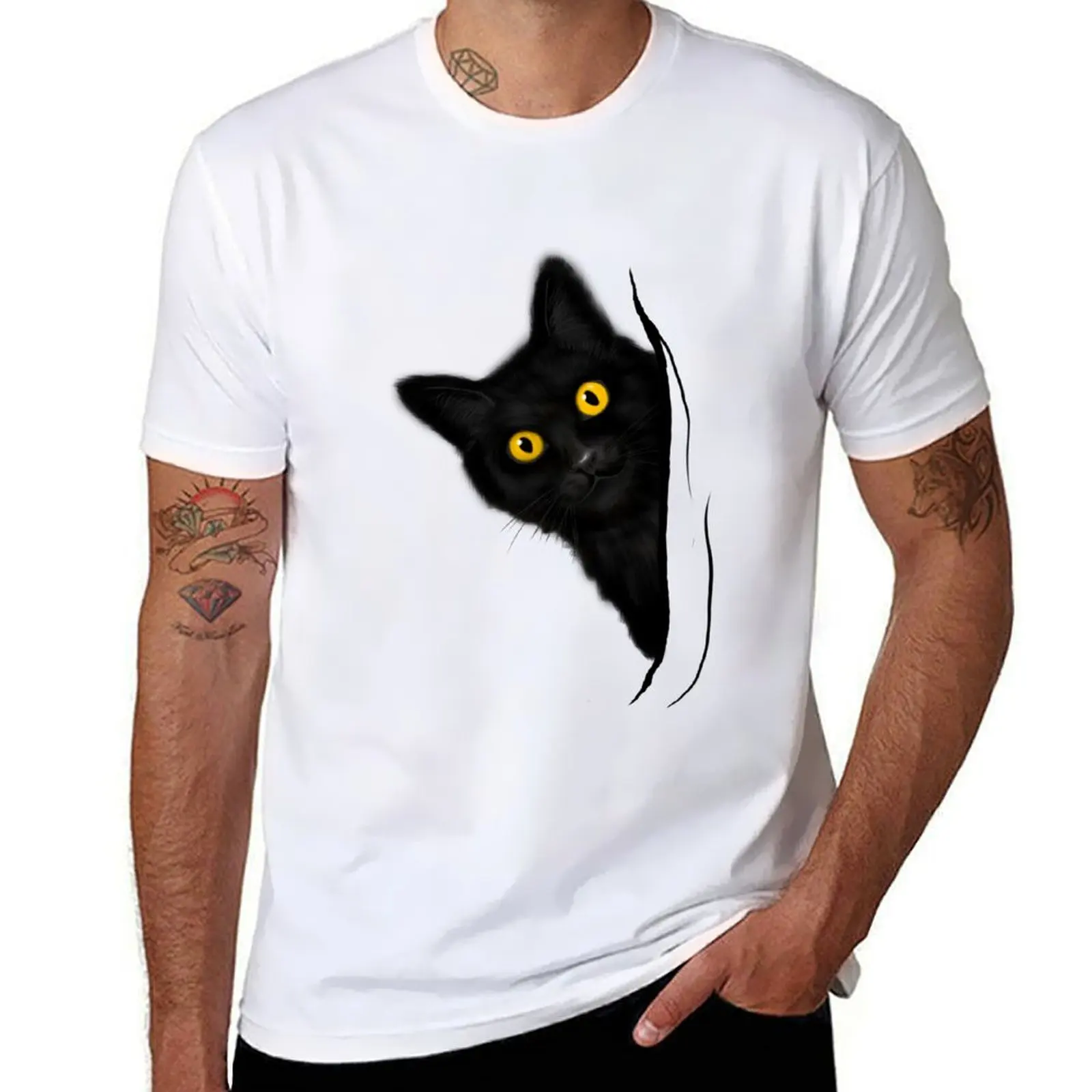 

black cat T-Shirt t shirts for man graphic vintage man t shirts cotton men t shirt cotton 100% T-Shirt