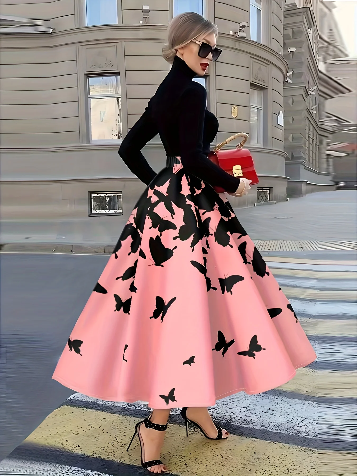 

Printed Design Four season butterfly print pink short skirt vacation style half skirt