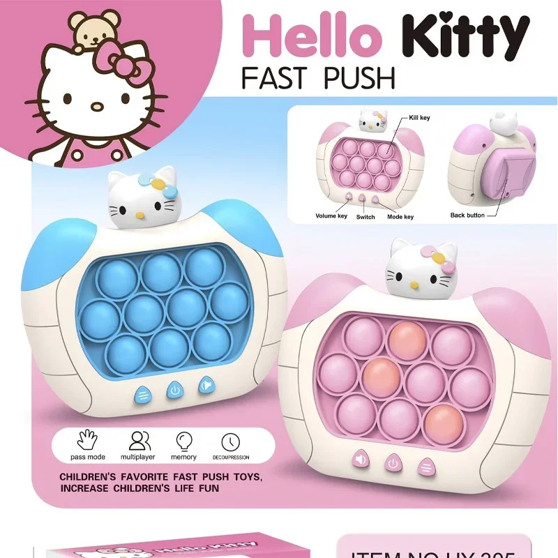 Sanrio Hello Kitty Quick Push Game Handheld Console Press Fidget Toys Bubble Light Up Pushit Kids Adults Birthday Christmas Gift