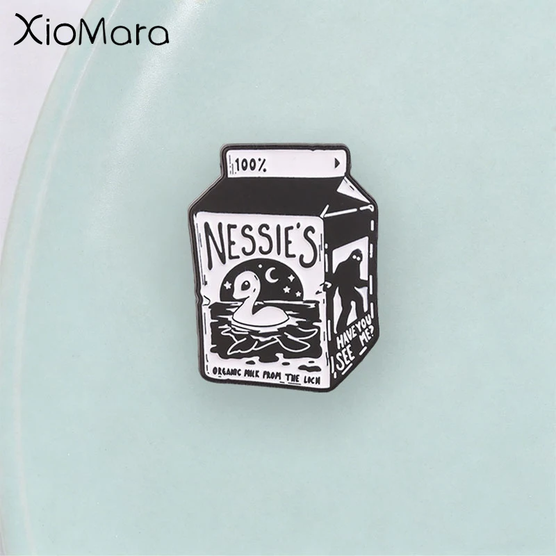 Nessie's Milk Carton Enamel Pin, Cool Cryptid Creature Badge, Fashion Clothes Backpacks Accessory, Gift for Monster Myth Fans