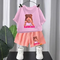 ROBLOX Girl BOY Summer T-shirt Set Kid Clothes Short Cartoon Children Birthday Tops Tees Sport Tracksuits Outfits Birthday Gift