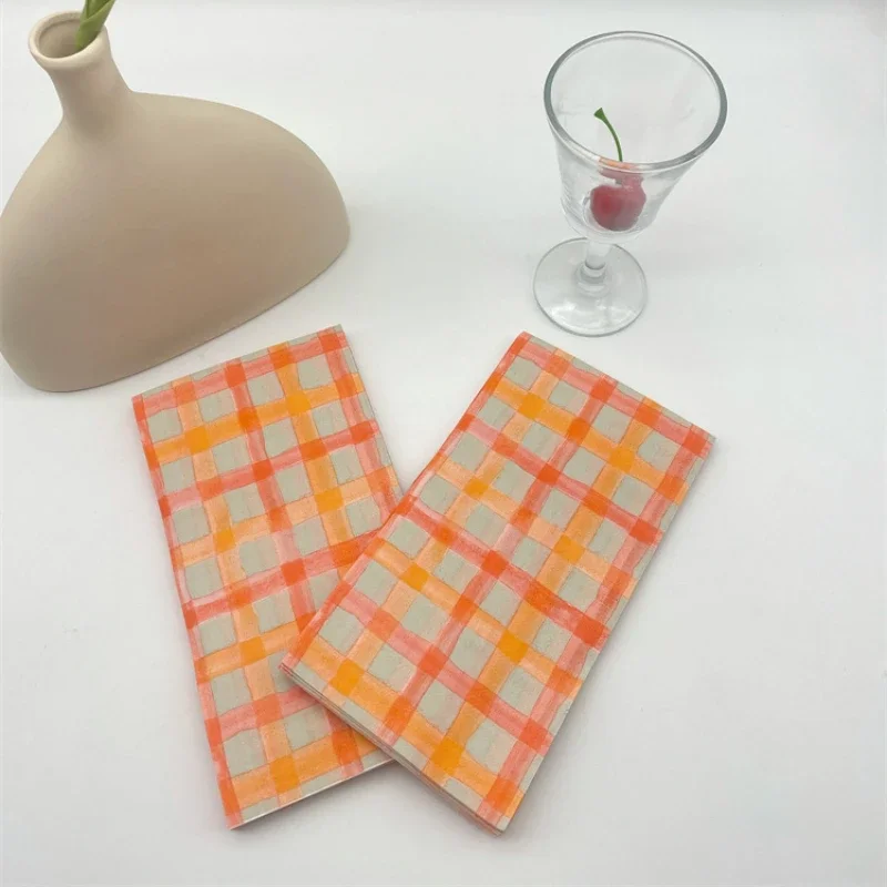 20pcs 33*40cm 2-Ply Orange Plaid Printed Napkins Holiday Party Decoration Colourful Tissue Paper DIY Butterfly Bone Bart Paper