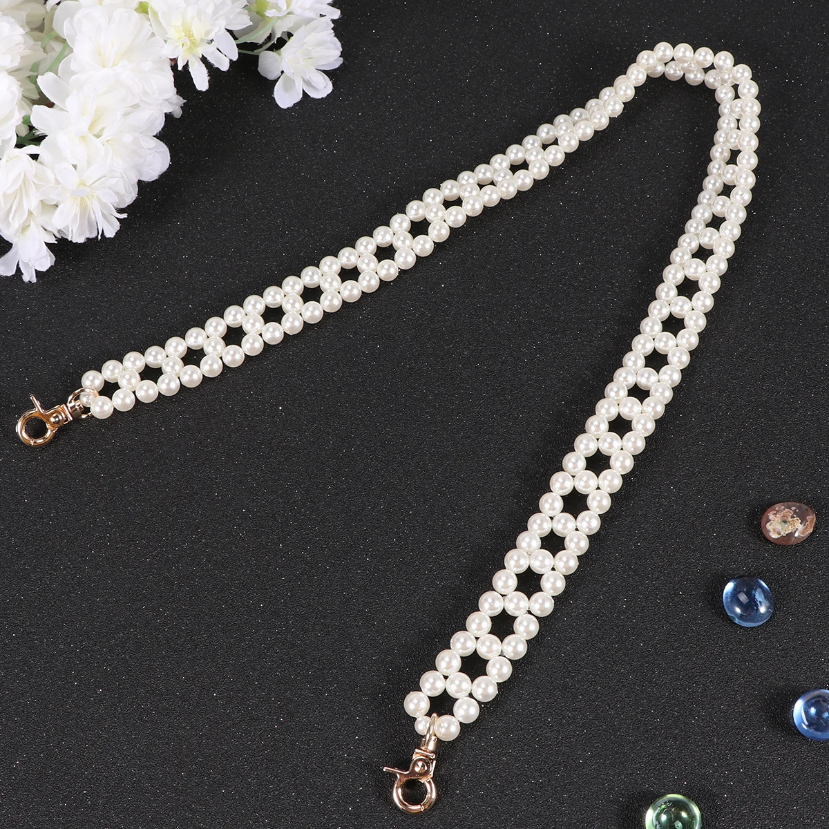 

Double Row Pearl Bag Chain Detachable Handbag Chains For Crossbody Shoulder Bags 60Cm Replacement Strap Purse Clutch Chain