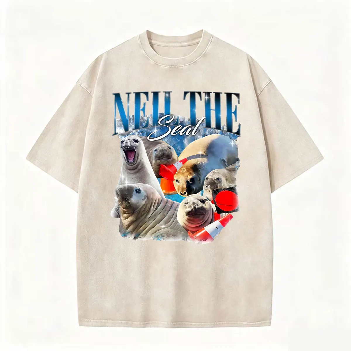Vintage Washed Neil The Seal Funny Traffic Cone Meme T Shirt Men Women Fashion Humor Kawaii T-shirts Summer Tops Casual T Shirts