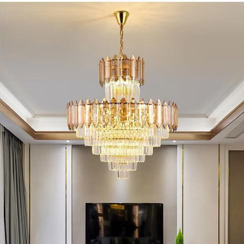 Villa chandelier living room duplex building rotating staircase jump model room simple atmosphere