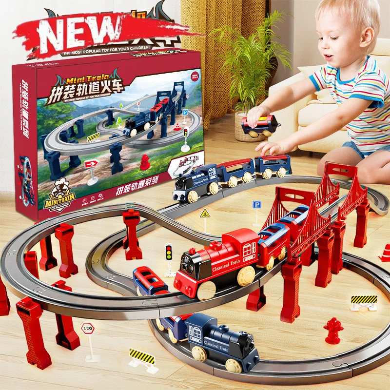 Non Remote-Controlled Model Rail Car Puzzle DIY Small Train Assembly Rail Train Simulation Electric Train Model