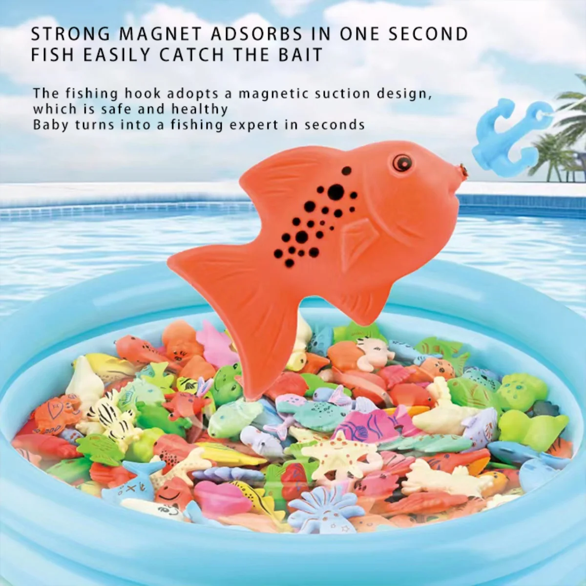 Juego de pesca magnético 48 piezas océano mar peces flotantes animales coloridos, juego de bañera de piscina para niños de 3 4 5 6 años niños pequeños