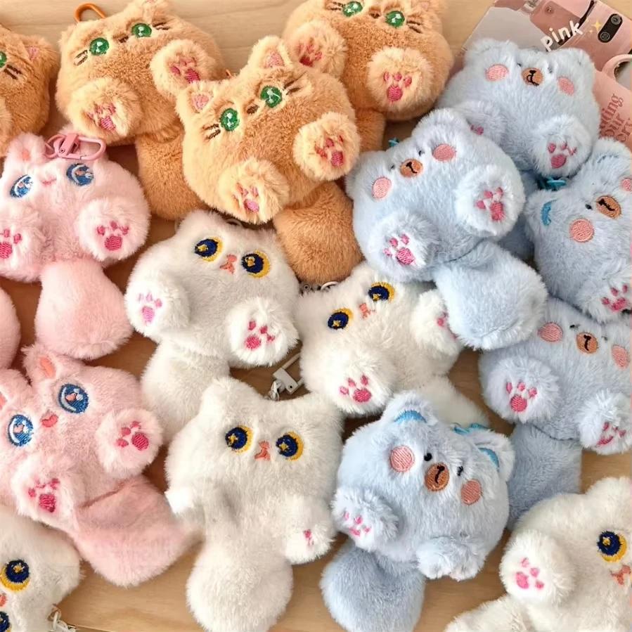 Sweet Siamese Cat Plush Toy Keychain,New Kitten Doll Bag Charm & Backpack Pendant, Soft Fluffy Cartoon Chubby Cat Doll Girl Gift
