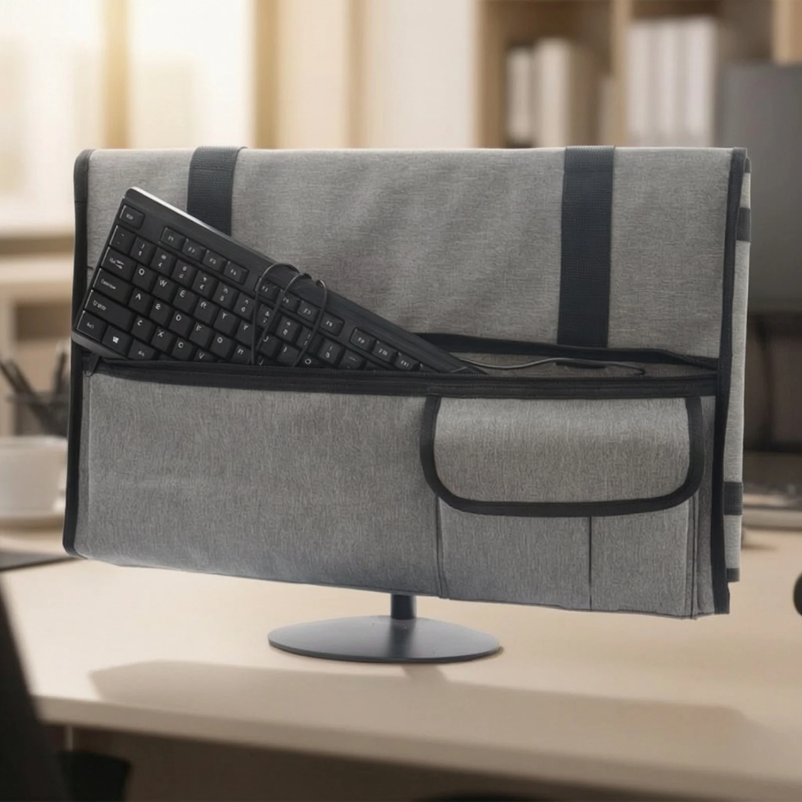 Monitor Travel Case Adjustable Polyester Monitor Transport Bag with Mesh Pockets Allall-in-One Desktop Computer Travel Bag