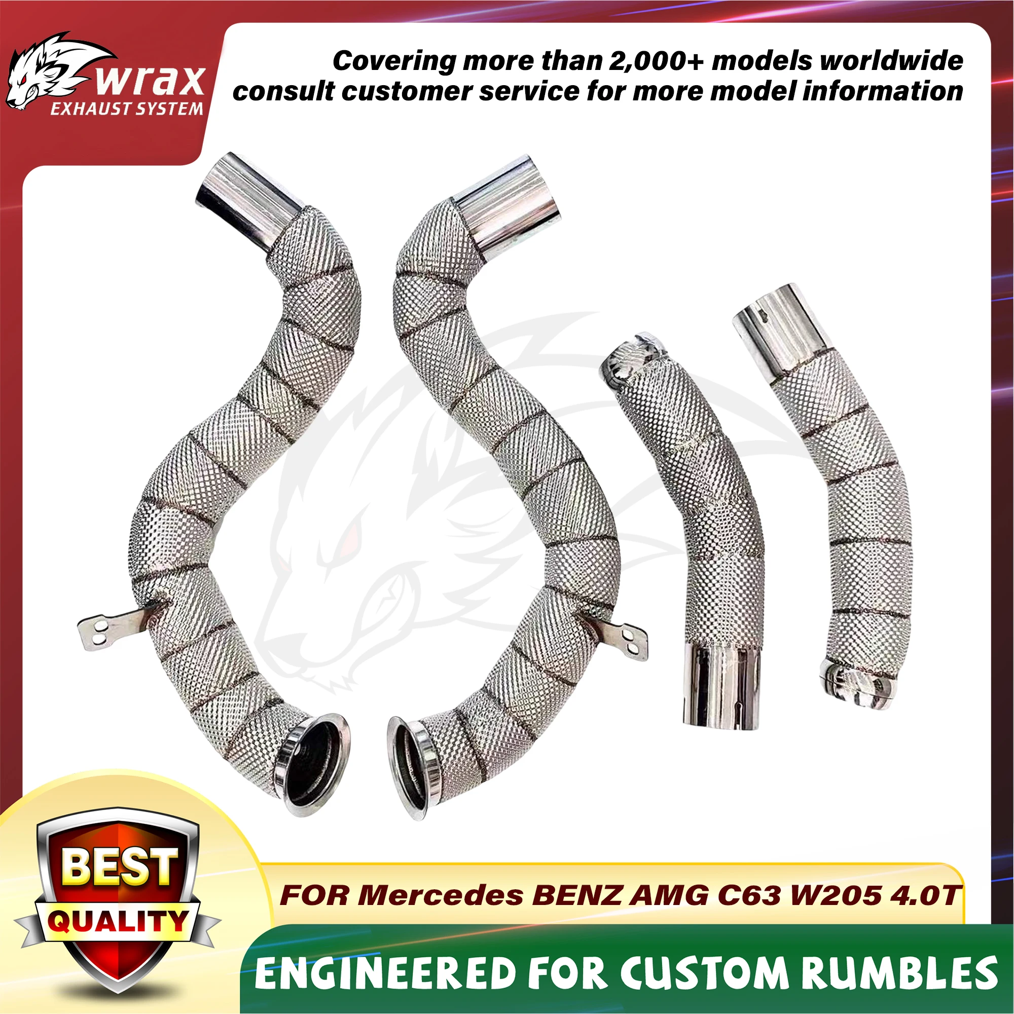 

WRAX High Flow Non-catalytic Downpipe for Mercedes BENZ AMG C63 W205 4.0T Heat Shield Plug-and-Play Design for Easy Installation