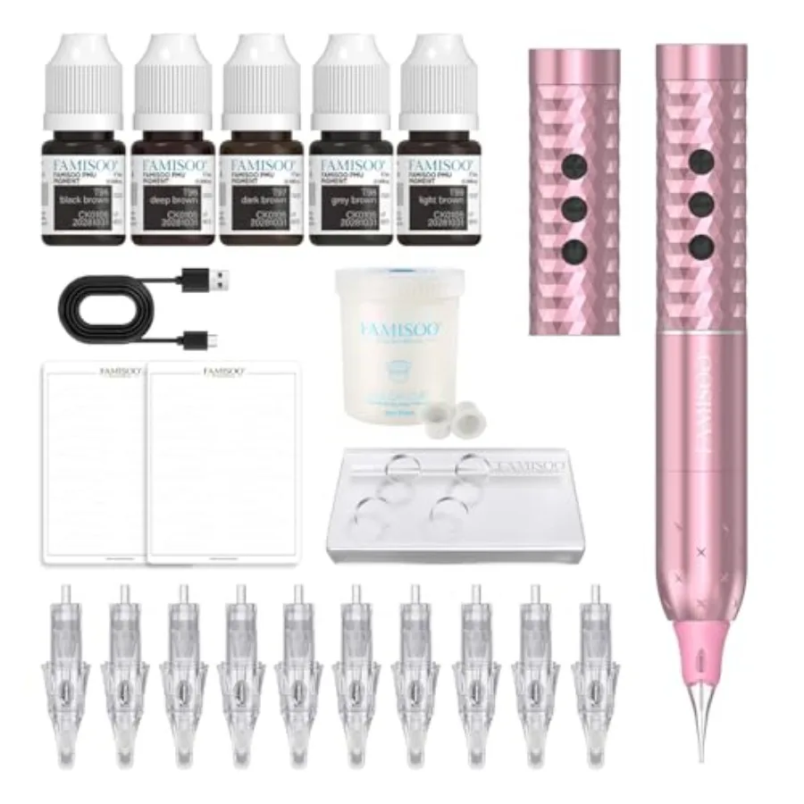 

Комплект для перманентного макияжа PMU: аппарат, пигменты, картриджи, иглы и полный набор аксессуаров для бровей