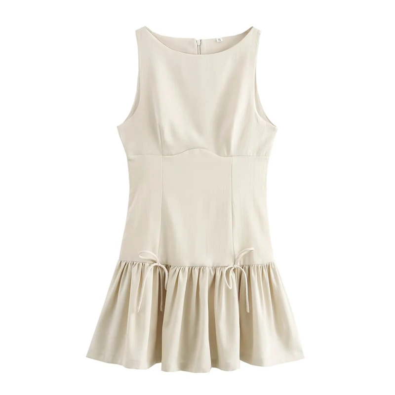 Elegante colete vestido sem mangas feminino casual moda vestidos curto vestido simples arco topos roupas streetwear francês