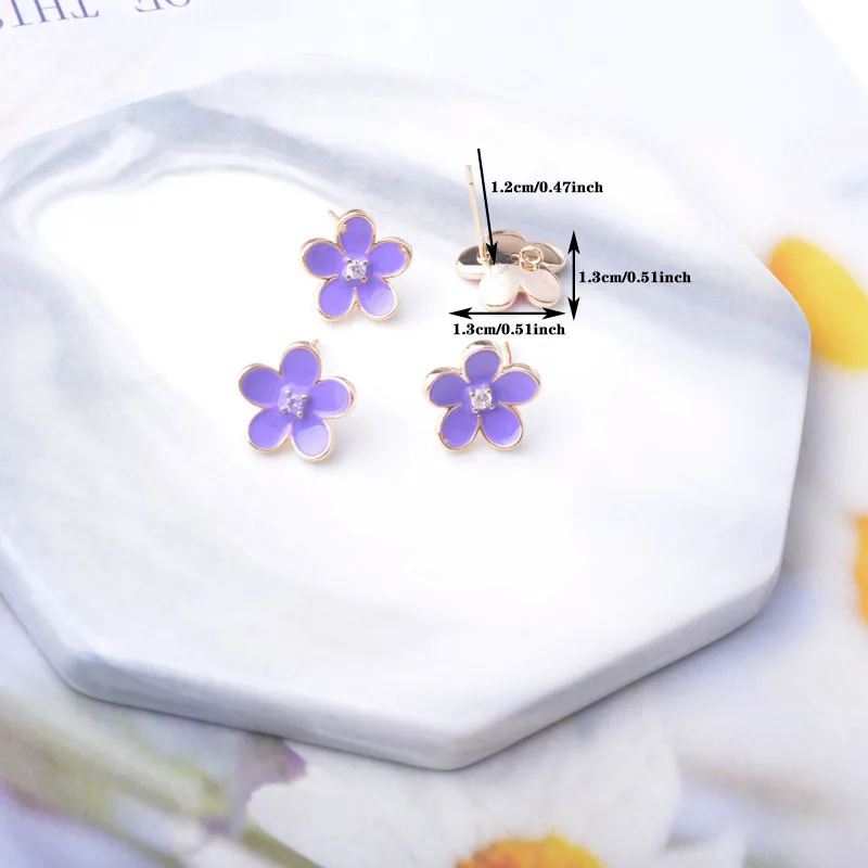 6 Stück Kupfer 18k vergoldete Emaille-Blumen-Ohrringnadel-Verbinder Ohrstecker-Set für die Schmuckherstellung DIY – Detail 2