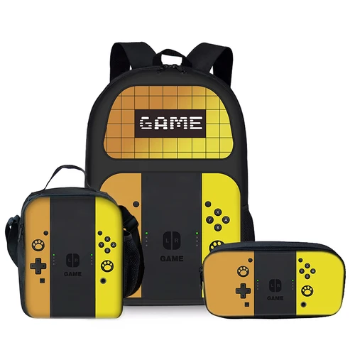 Imagen 2 del producto Diseño de consola de juegos, conjunto de tres piezas de mochilas para niños y niñas, los mejores regalos, mochila escolar de dibujos animados en 3D para niños