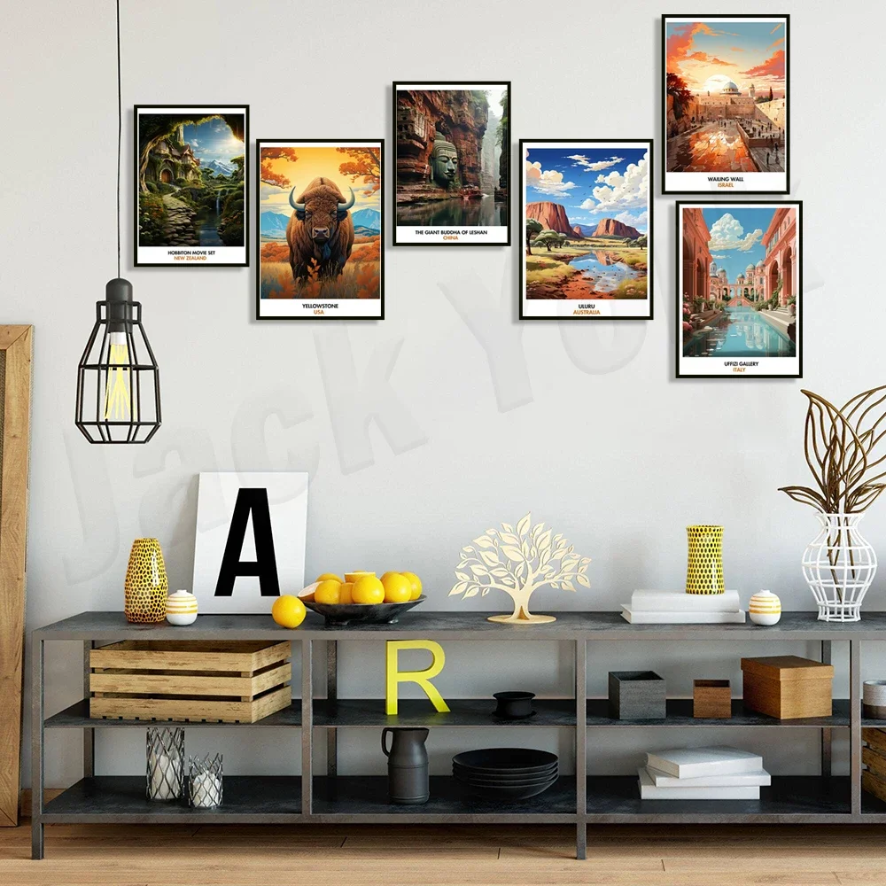 حديقة يلوستون الوطنية، بوذا ليشان العملاق، نيوزيلندا، Göbekli Tepe، سويسرا، متحف Uffizi، ملصق السفر الروسي #4