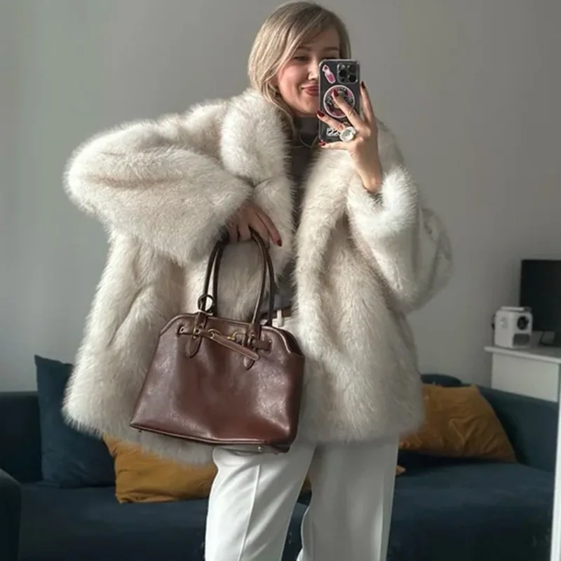 

Tuularos Winter Oversized Fur Coat Women Fashion Puffy Plush Patchwork Thick Warm Fur Luxury Lapel Commuter Chic Female Outwear
