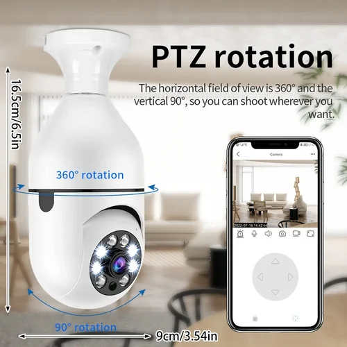 Imagen 2 del producto Cámara de vigilancia E27 con bombilla de 3MP, 1080P, visión nocturna a todo Color, seguimiento humano, Zoom, seguridad interior, Wifi, Mini cámara IP V360PRO