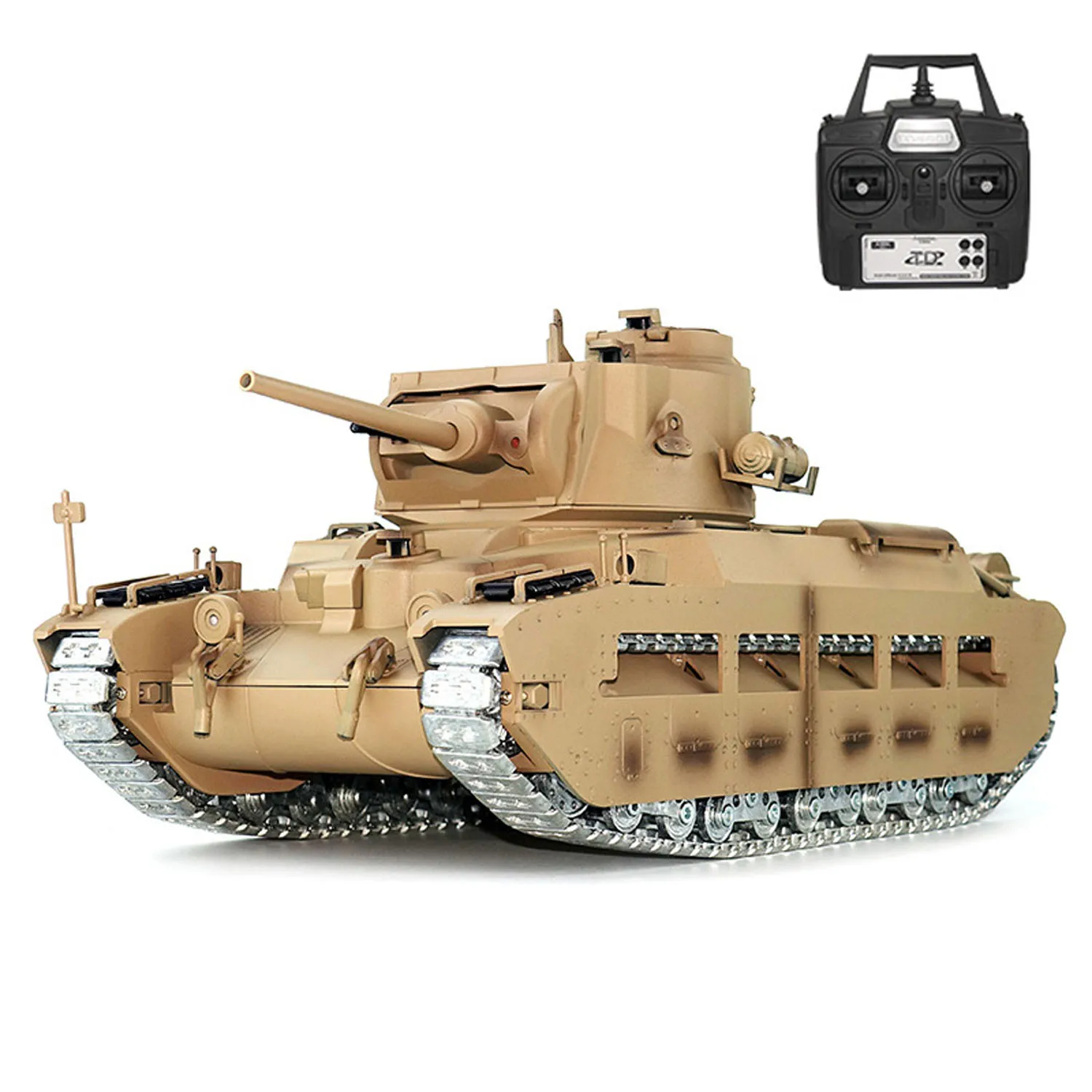 Tongde RC Tank 1:16 Matilda III IV 320 tourelle rotative lumières sons système infrarouge roues métalliques batterie prête à courir
