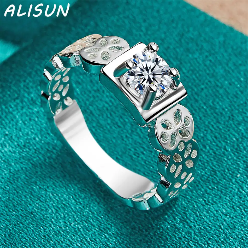 ALISUN 925 فضة الزركون هندسية خاتم الزواج للنساء نعمة مجوهرات الاتجاه المألوف هدايا حفلة عيد ميلاد