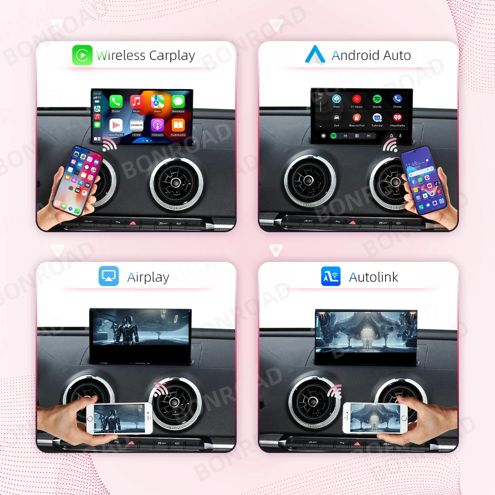 BONROAD-محول سيارة لاسلكي أندرويد ، وصلة هوائي بالمرآة ، بلوتوث بنظام تحديد المواقع والملاحة ، أودي A3 8V ، من-من #3
