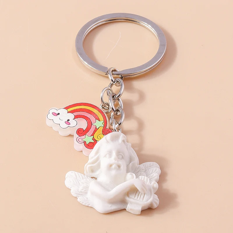 Cute Resin Angel Keychain Mini Musical Instrument Key Ring Pendants for Car Keyholder Handbag Decor Jewelry Gifts for Girls