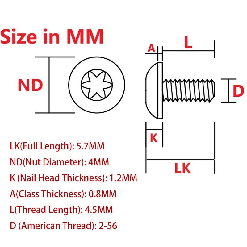 10pcs Custom Stainless Steel 2-56 T6 Torx Head Screws Pocket Clip Screw for BM Bugout 535 / Spider C81 C10 / ZT Knife Back Clip