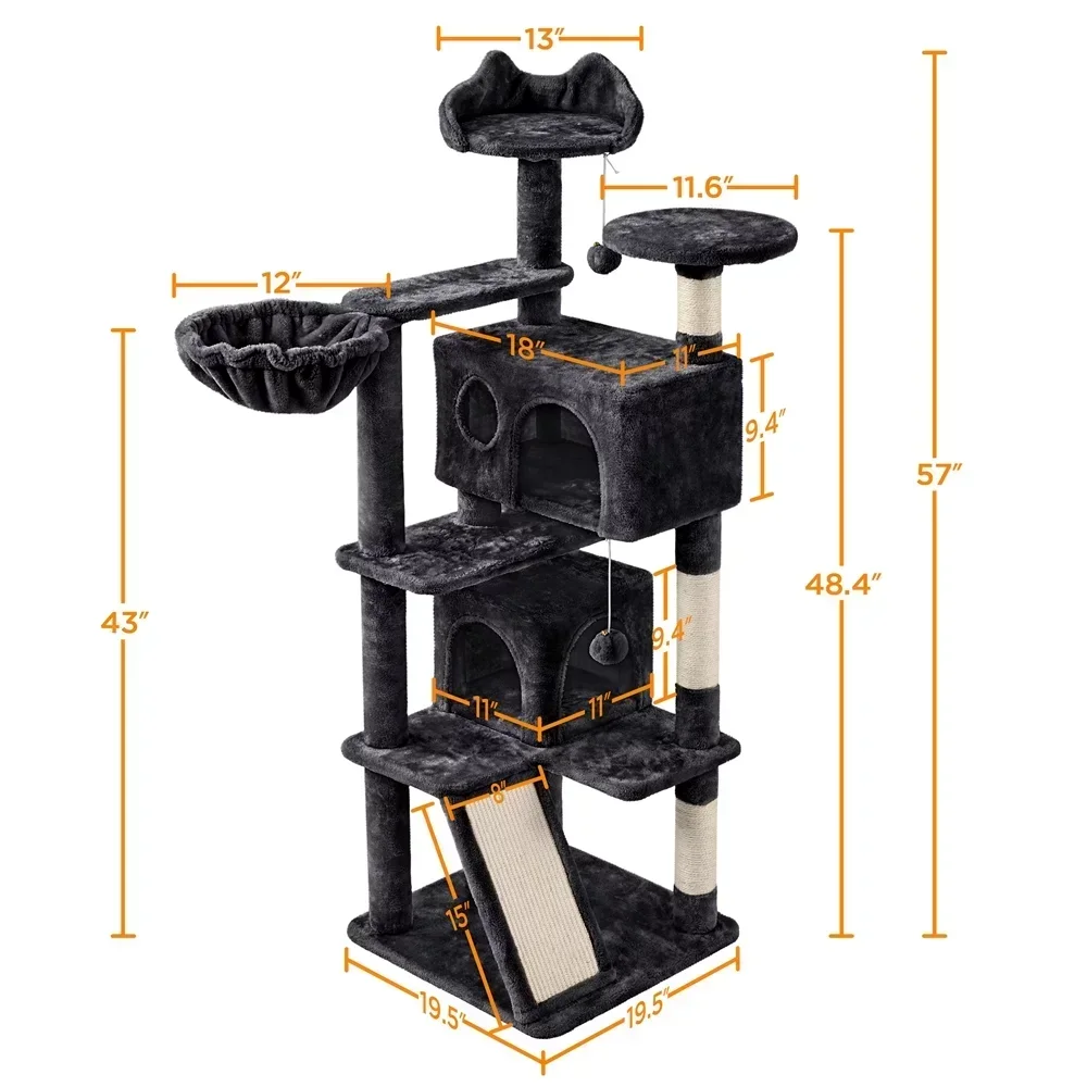 Double Condo Cat Tree with Scratching Post Tower, Black, Cat Supplies, Cat Toys, So That Cats Can Play Happily At Home