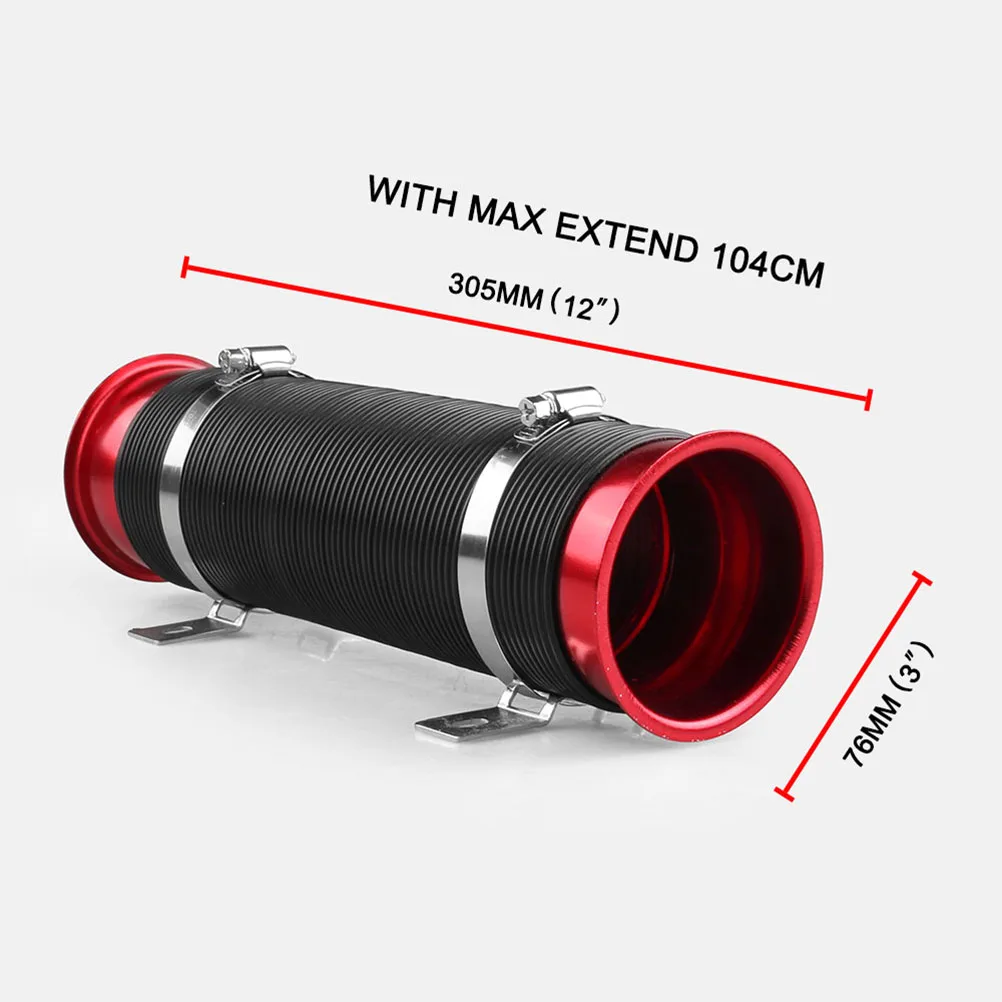 

Car Cold Air Intake Hose Retractable Adjustable High Flow Wire Core Universal Fit Lightweight Engine Performance Red