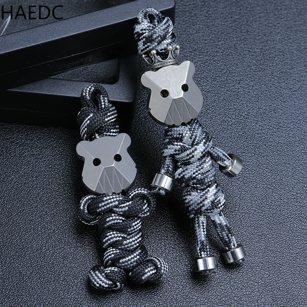 Titanium Bear Head Doll Pendant Adjustable Mobile Phone Neck Lanyard EDC Keychain Pendant Knife Beads