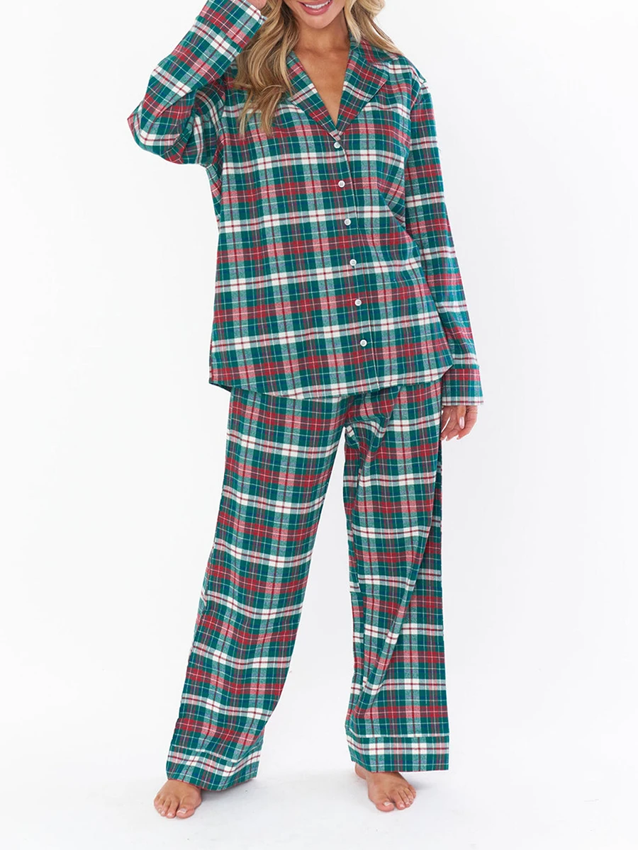 Ensemble de pyjamas College de Noël pour femmes, chemise à manches longues, pantalon long, vêtements de nuit, vêtements de détente, satin, rouge, vert, Noël, maison