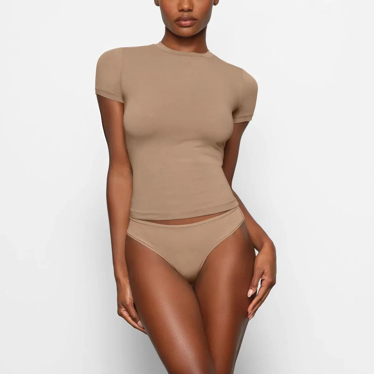 

2025 KHY Kylie's T-Shirt Basic Round Neck Short Sleeve Stretchy Tight Formal Shoulder T-Shirt Womens